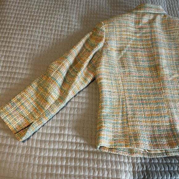 Élana by Tanner Beige Plaid Silk Rayon Blazer Jacket Women’s 12 Career Classic - Picture 15 of 16